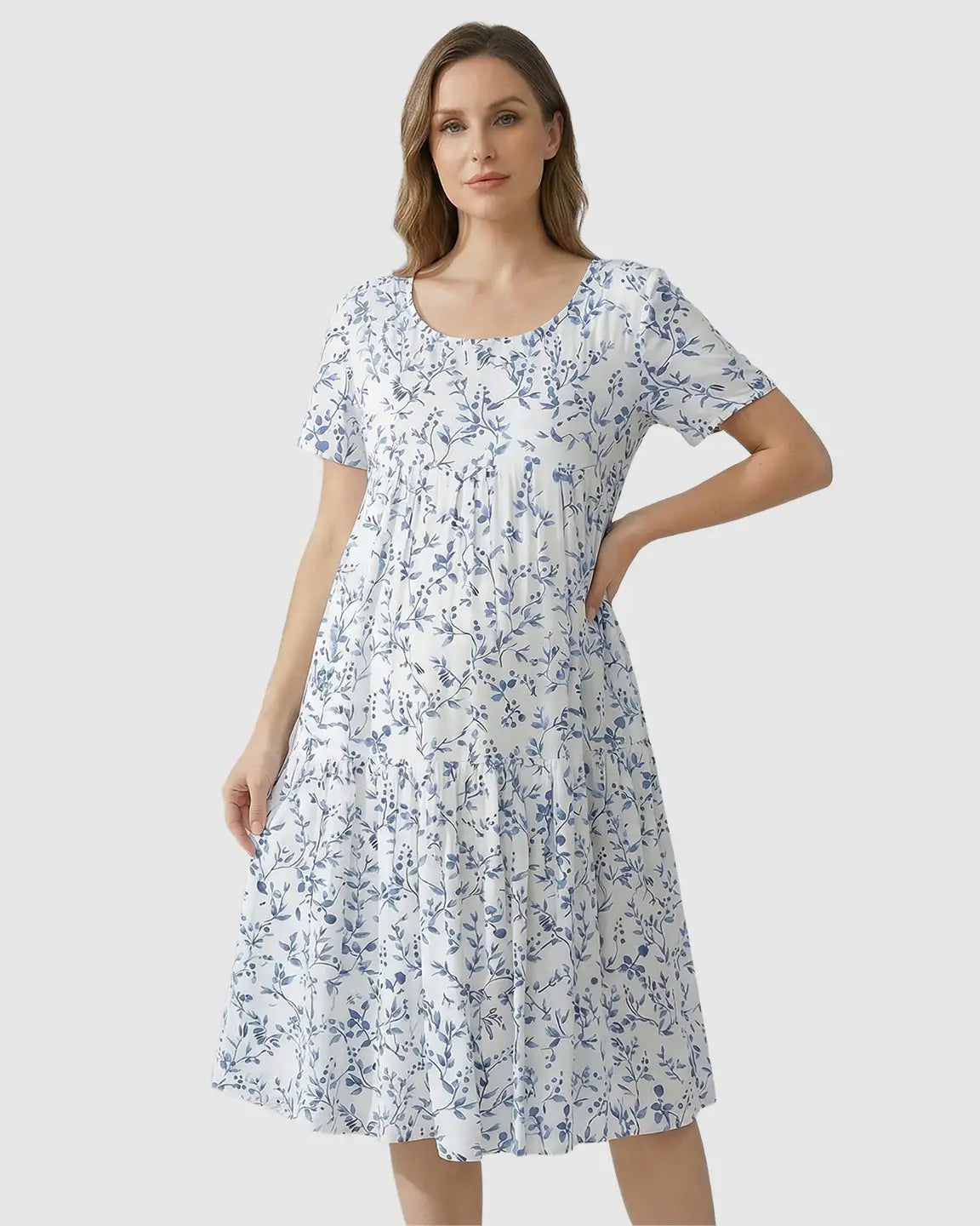 Empire Waist Tiered Maternity Midi Dress