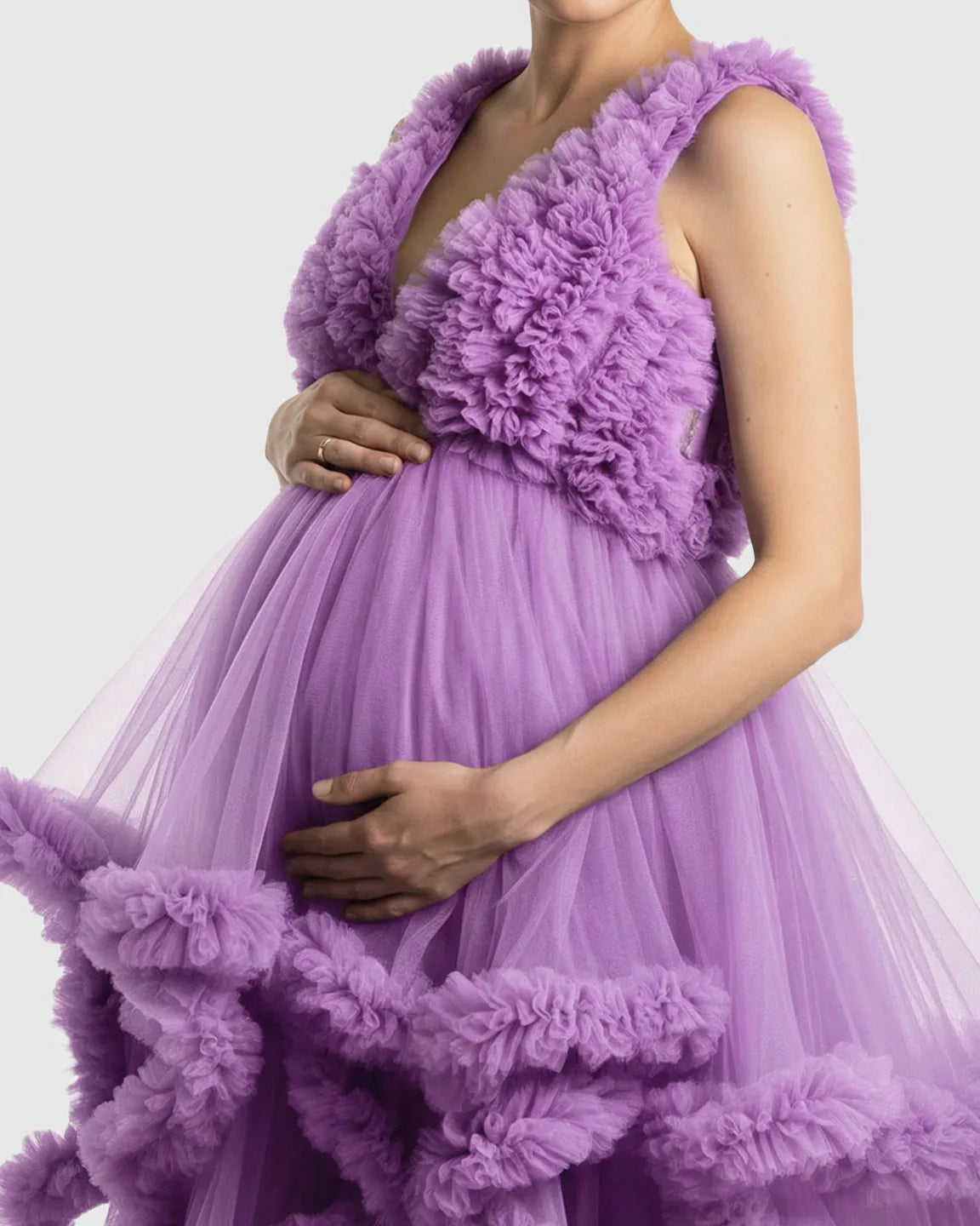 Ruffled Bodice Multi-Layer Mesh Pleats Maternity Gown