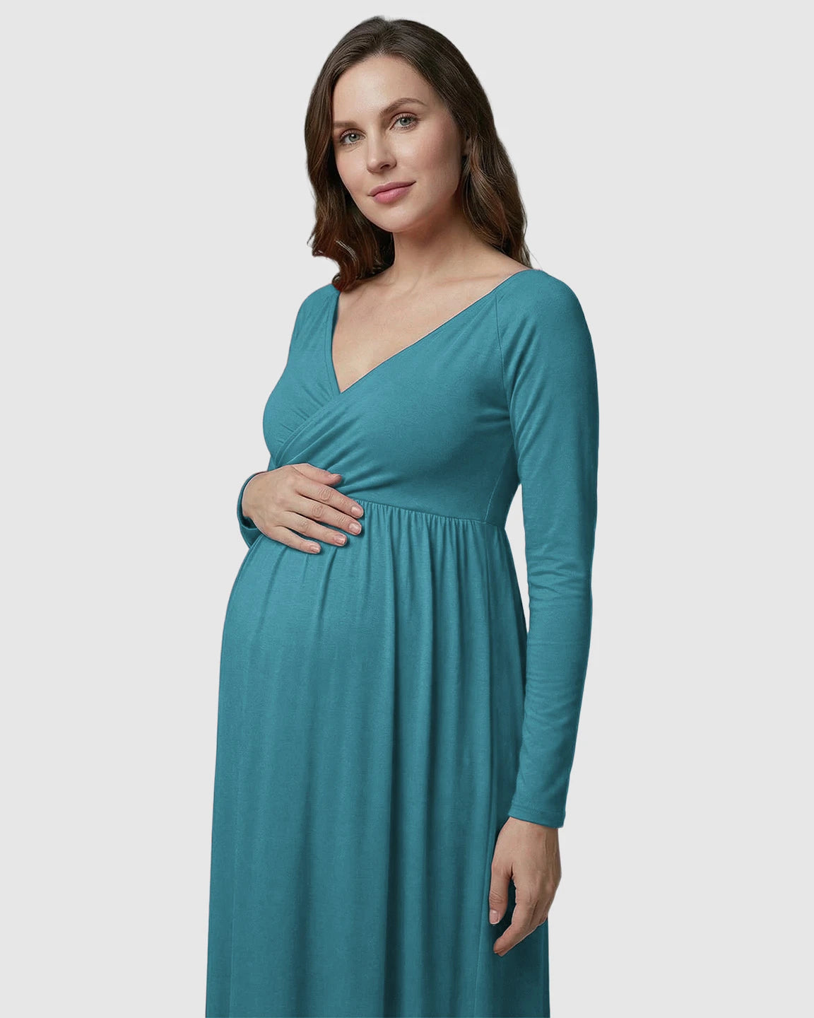 Long-Sleeve Full Train Maternity Maxi Dress