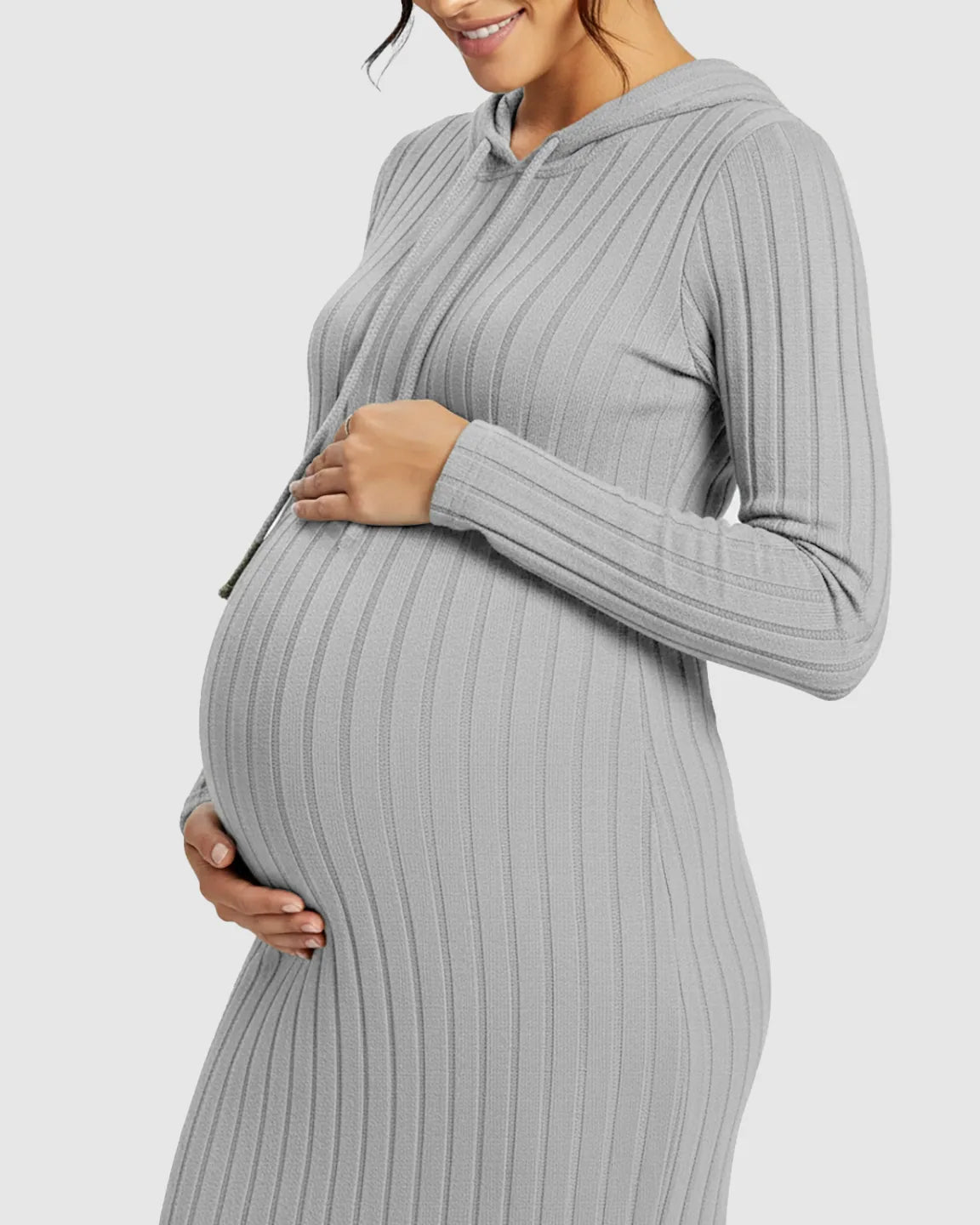 Ribbed Bodycon Hooded Maternity Midi Dress