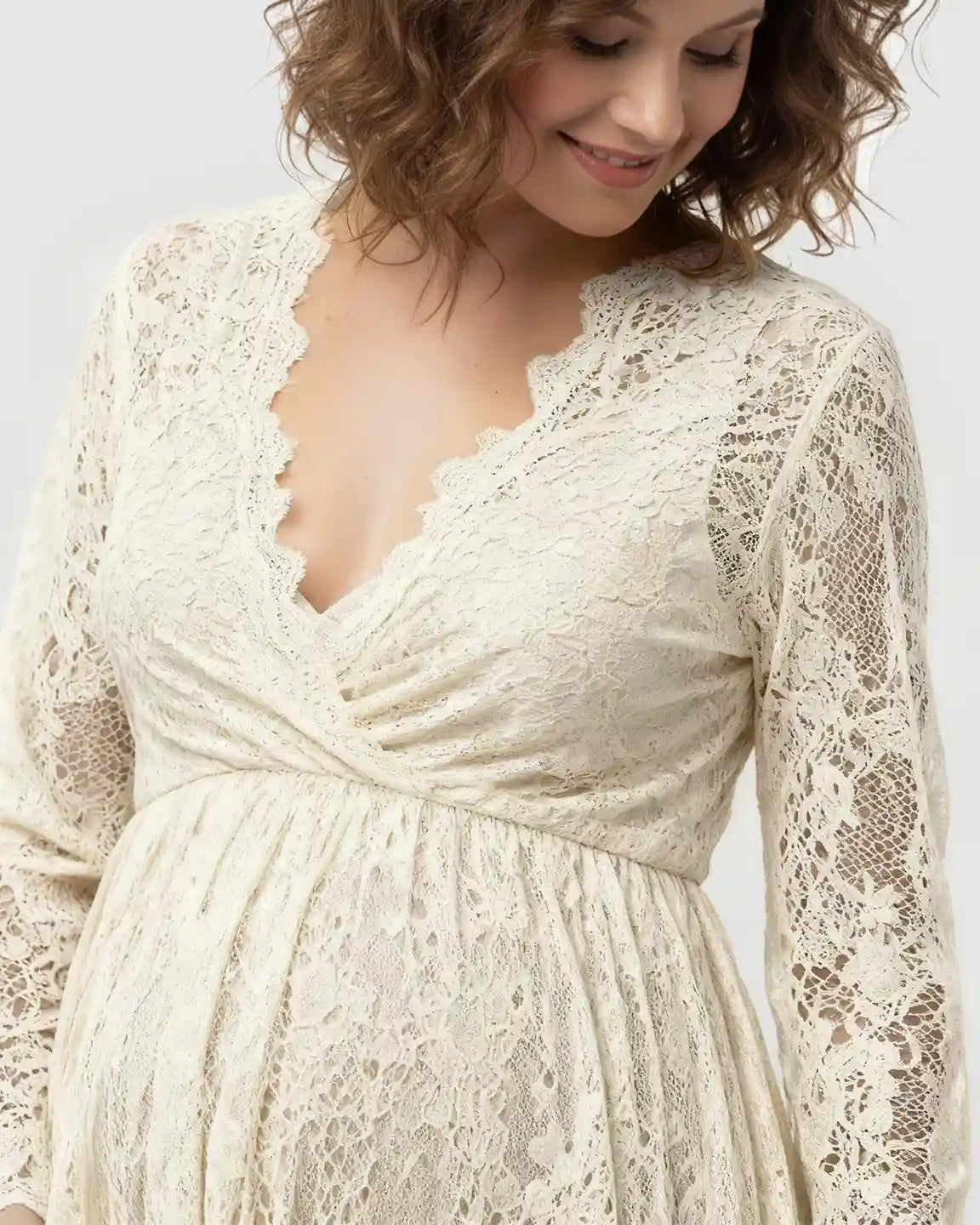 Sheer Floral Lace Empire Waist Maternity Maxi Dress