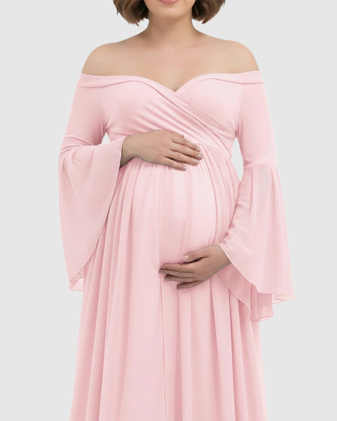 Bell Sleeves Super Long Train Maternity Photoshoot Gown