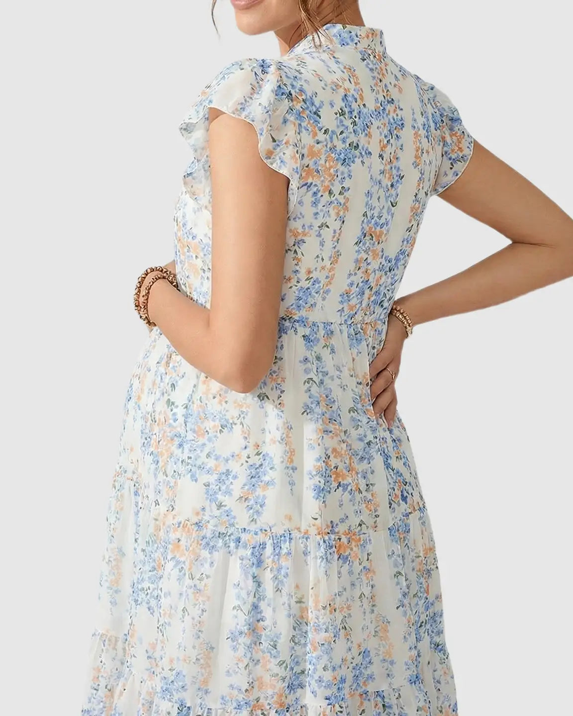 Flutter Sleeves A-Line Flowy Maternity Dress