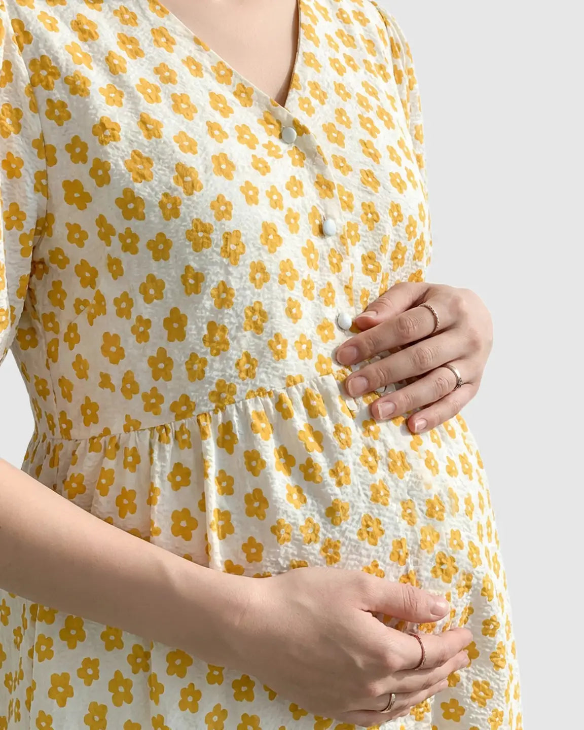 Button-Front Floral Print Maternity Nursing Dress