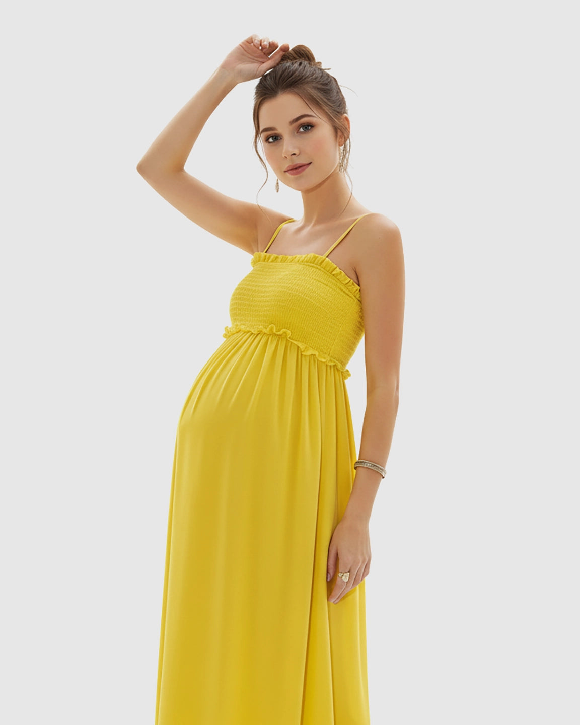 Shirred Spaghetti A-Line Maternity Maxi Dress