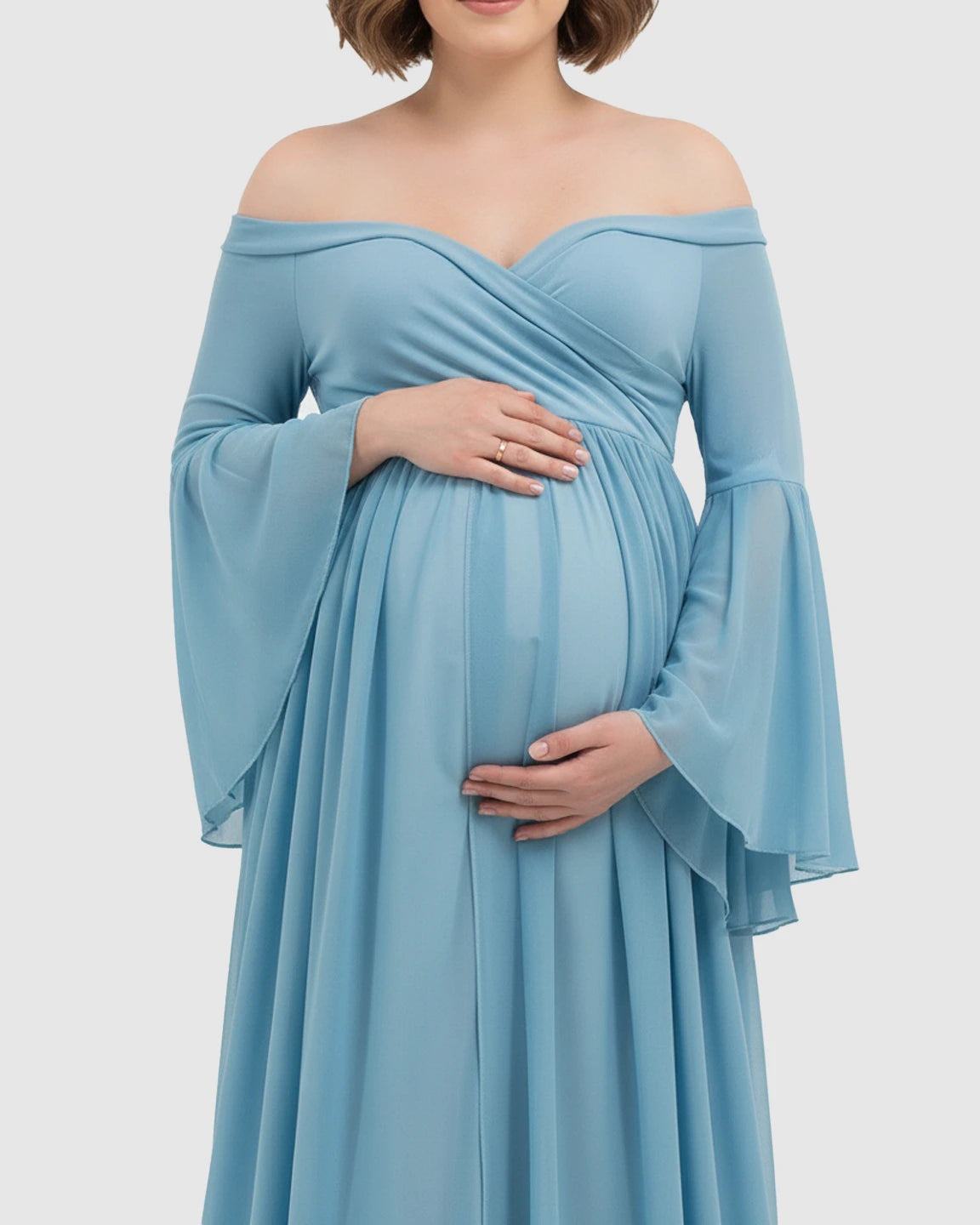 Bell Sleeves Super Long Train Maternity Photoshoot Gown