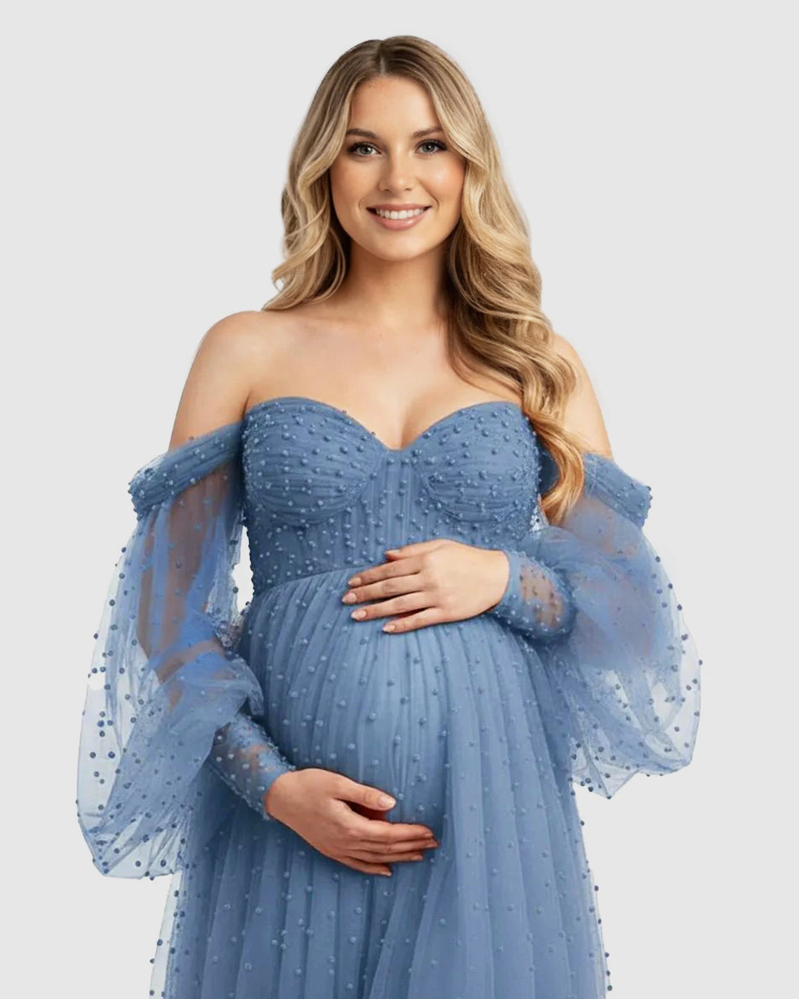 Off-Shoulder Tulle Train Maternity Gown
