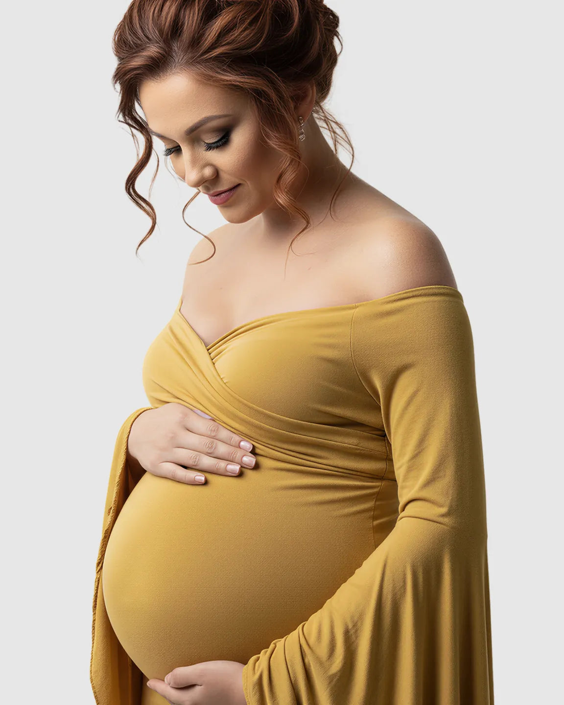 Flared Sleeve Fishtail Train Maternity Photoshoot Dress