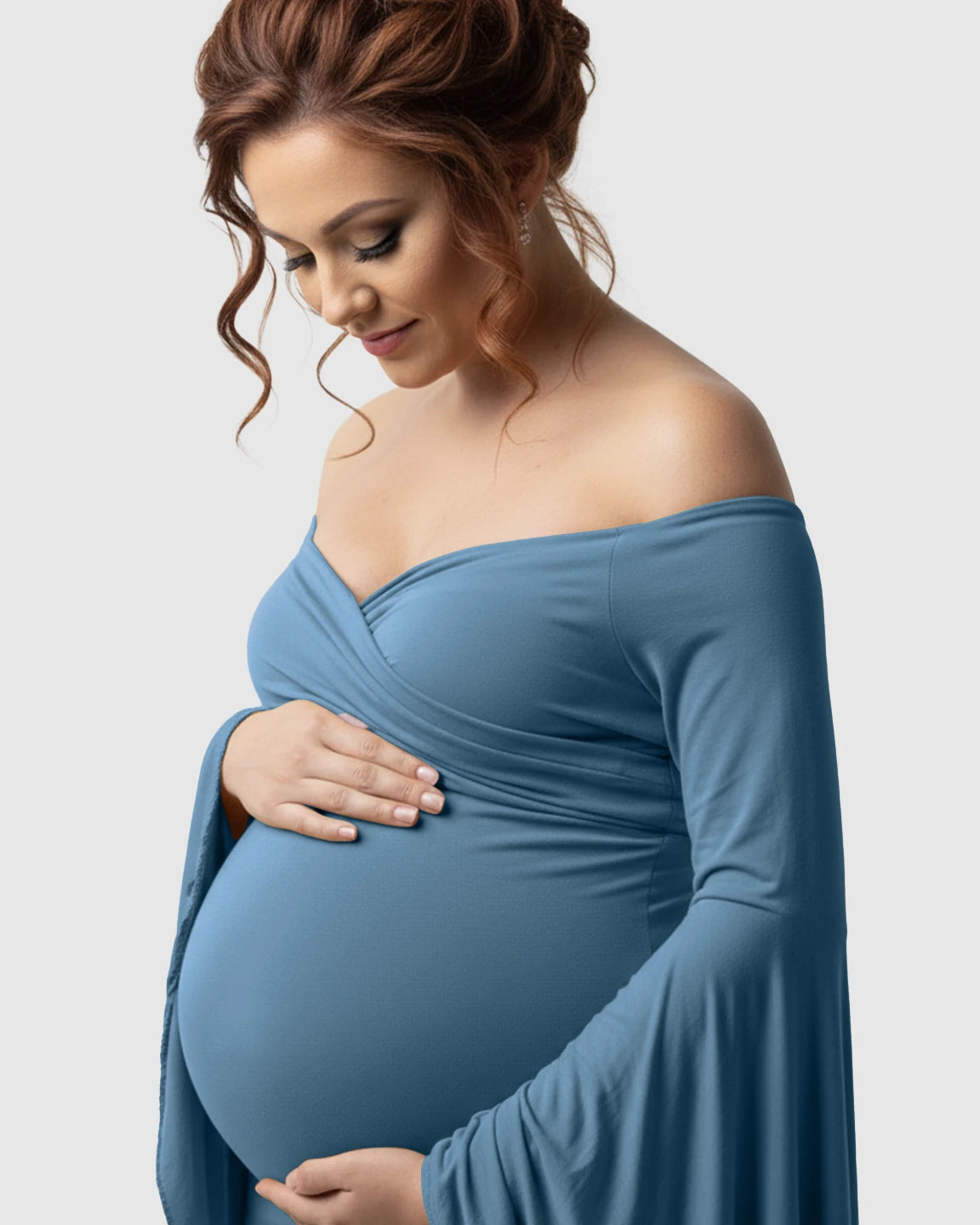 Flared Sleeve Fishtail Train Maternity Photoshoot Dress