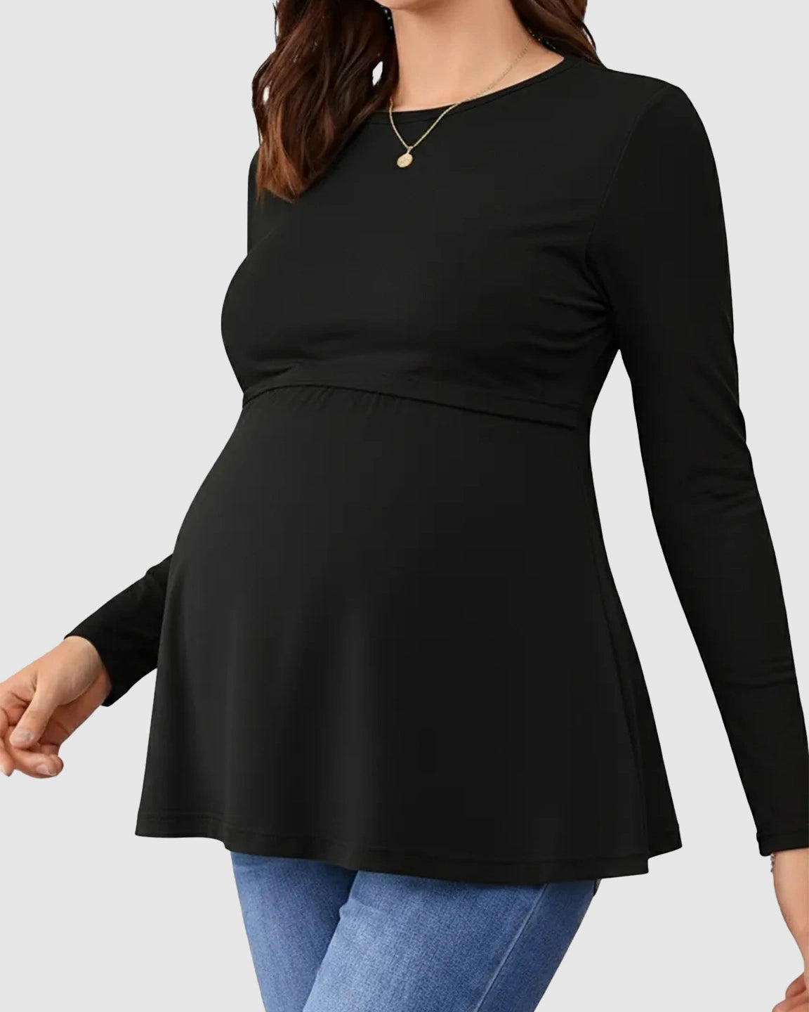 Double-Layer Nursing Access Color-Block Maternity Top