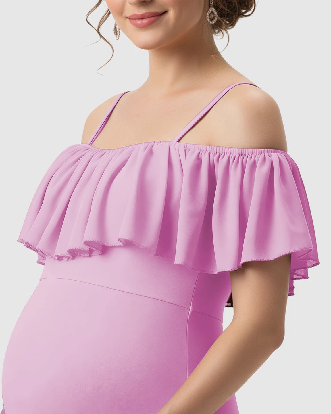 Ruffled Off-Shoulder Mermaid Train Maternity Photoshoot Dress
