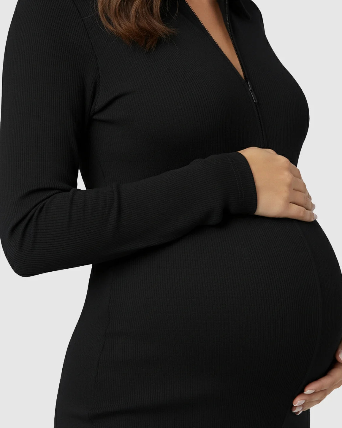 Zip-Front Ribbed Maternity Jumpsuit