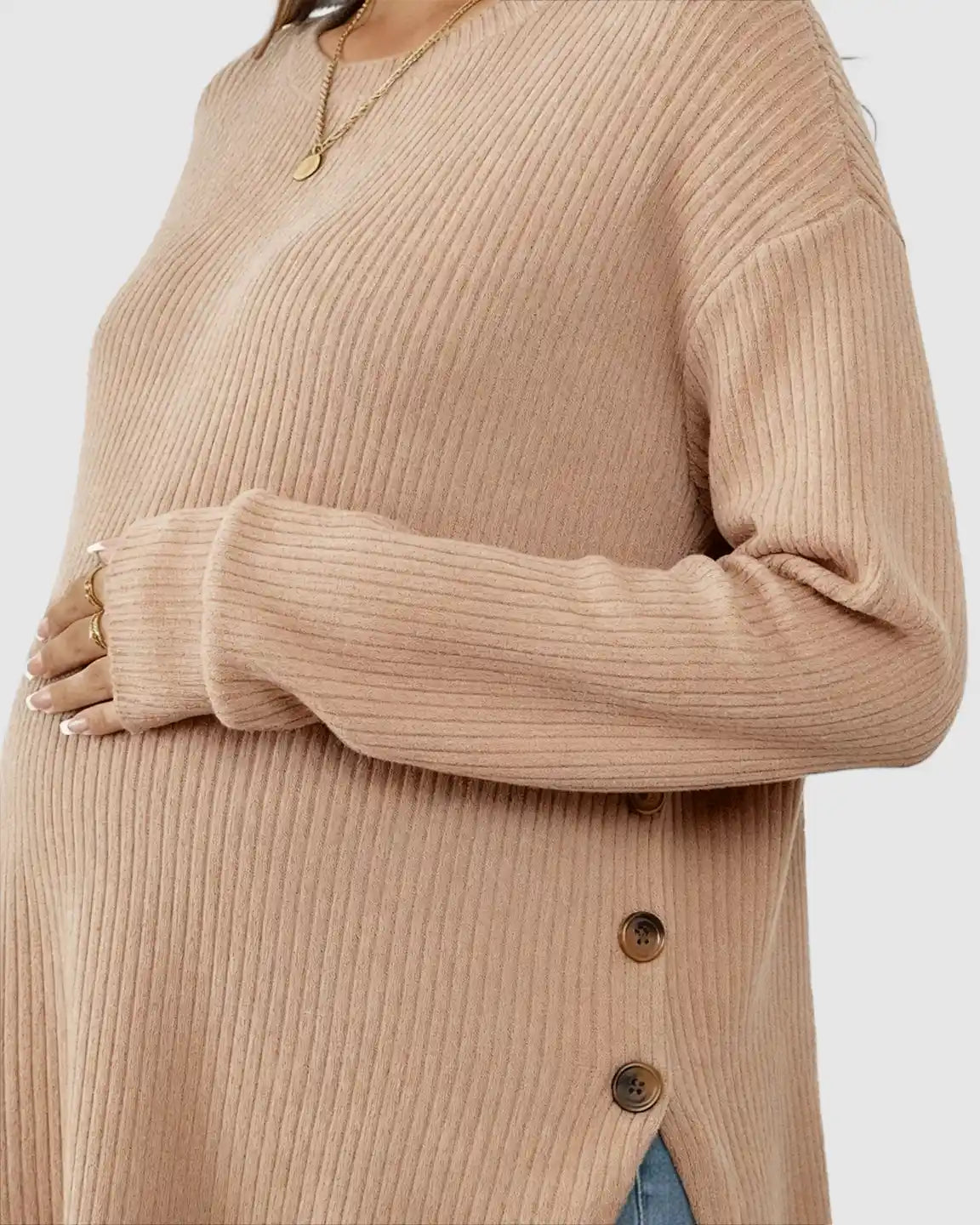 Round Neck Long Sleeve Casual Maternity Sweatshirt