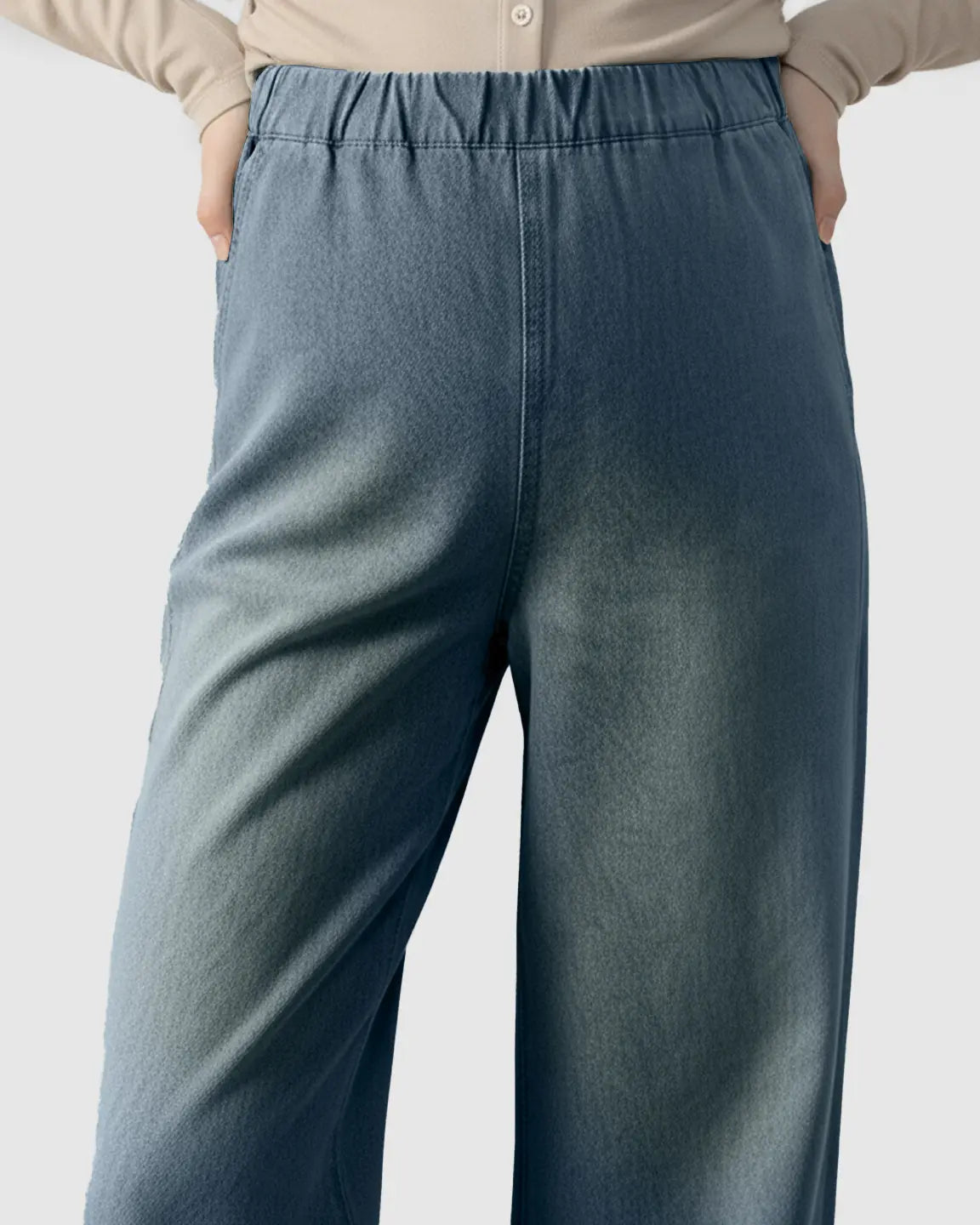 Adjustable Waist Wide-Leg Maternity Denim Pants