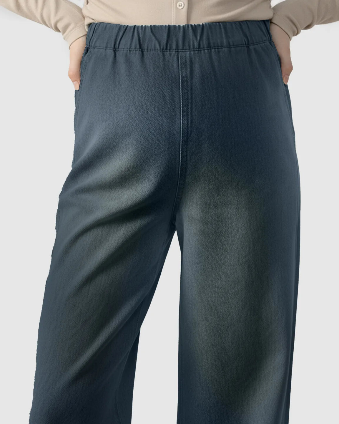 Adjustable Waist Wide-Leg Maternity Denim Pants