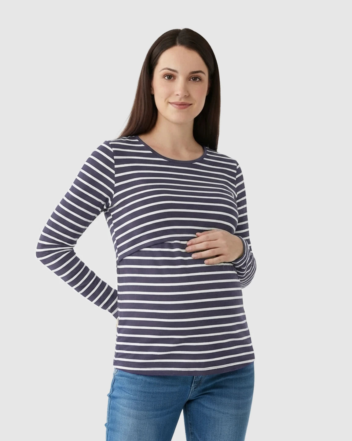 Long-Sleeve Striped Print Maternity & Nursing Top