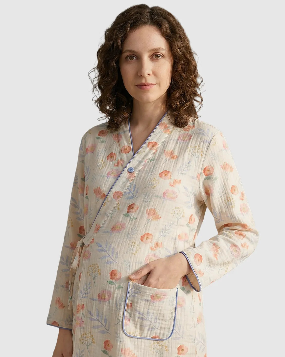 Kimono-Style Top Straight Leg Pant Maternity Pajama Set
