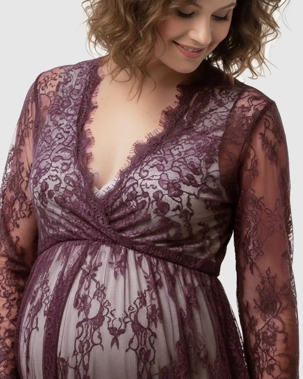 Sheer Floral Lace Empire Waist Maternity Maxi Dress