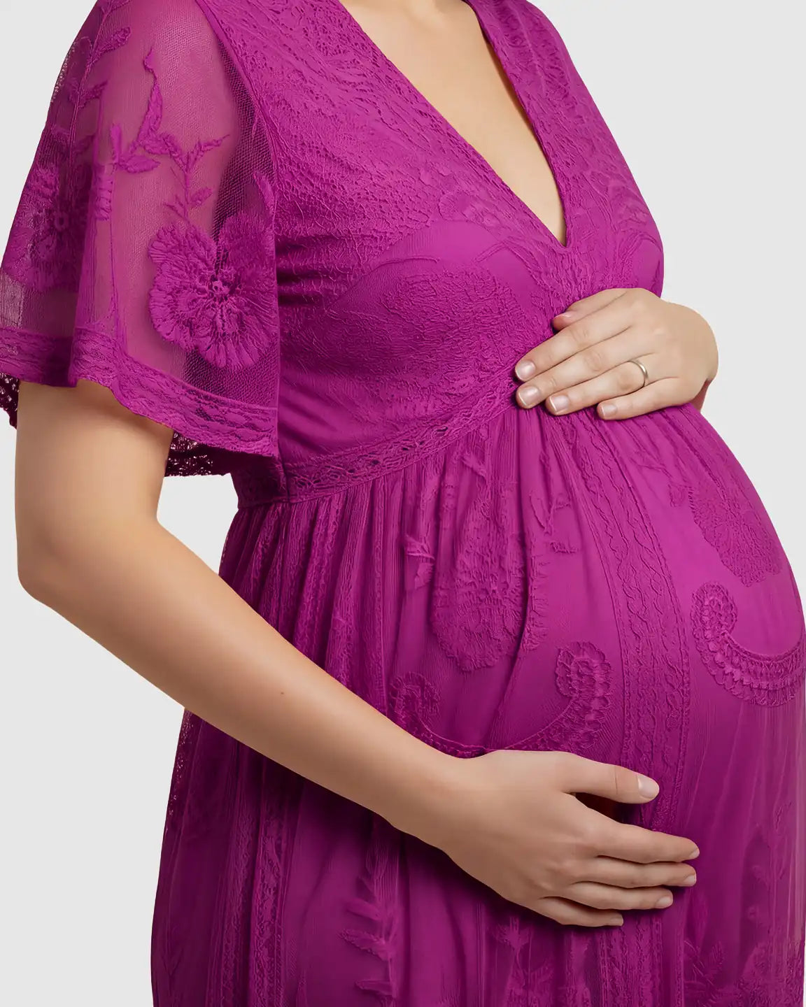Lace Overlay Boho Maternity Maxi Dress