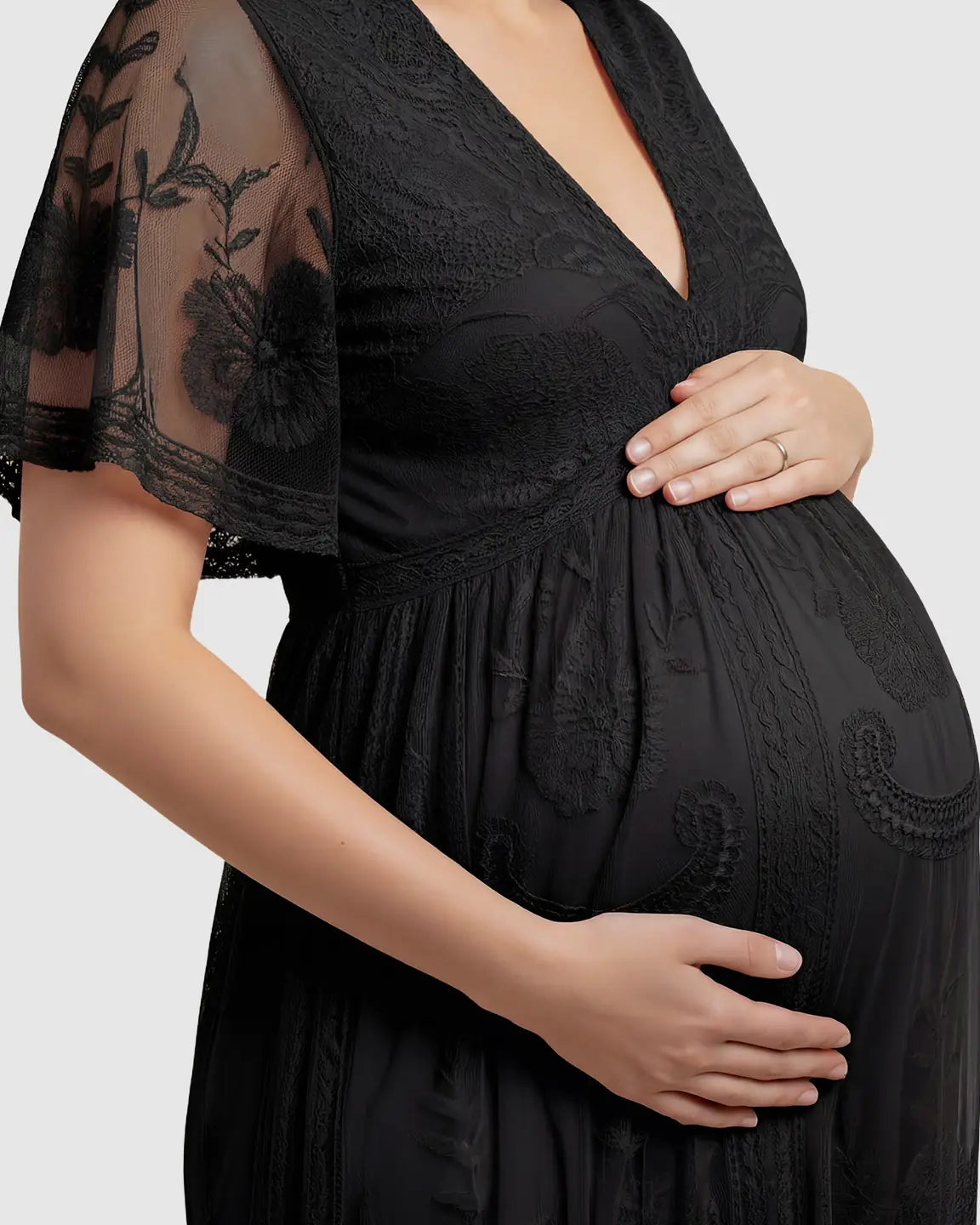 Lace Overlay Boho Maternity Maxi Dress