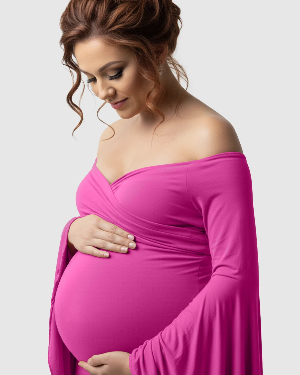Flared Sleeve Fishtail Train Maternity Photoshoot Dress