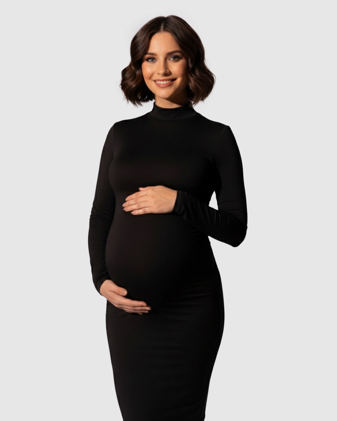 Mock-Neck Bodycon Maternity Maxi Dress