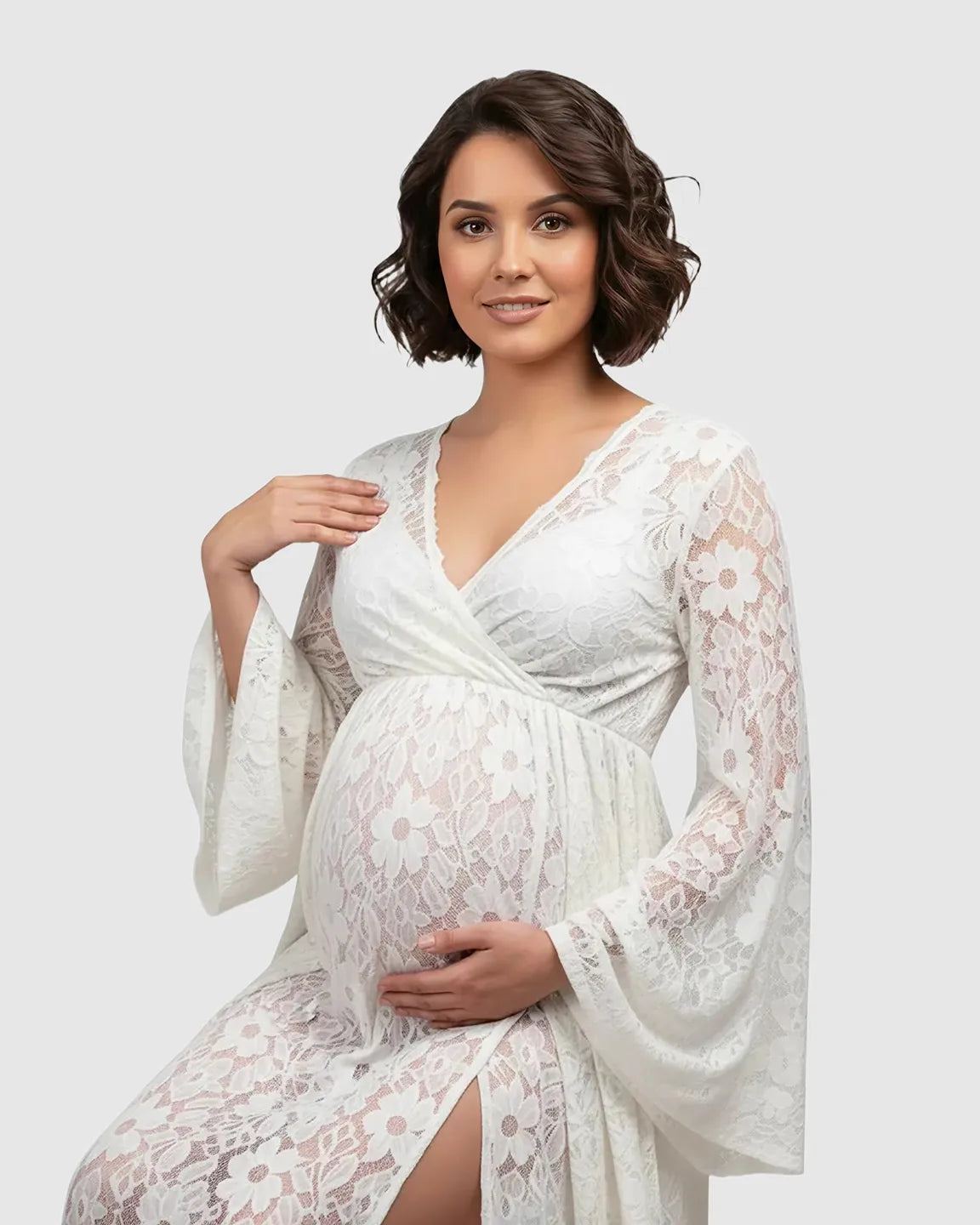 Long Bell Sleeve See Through Maternity Gown