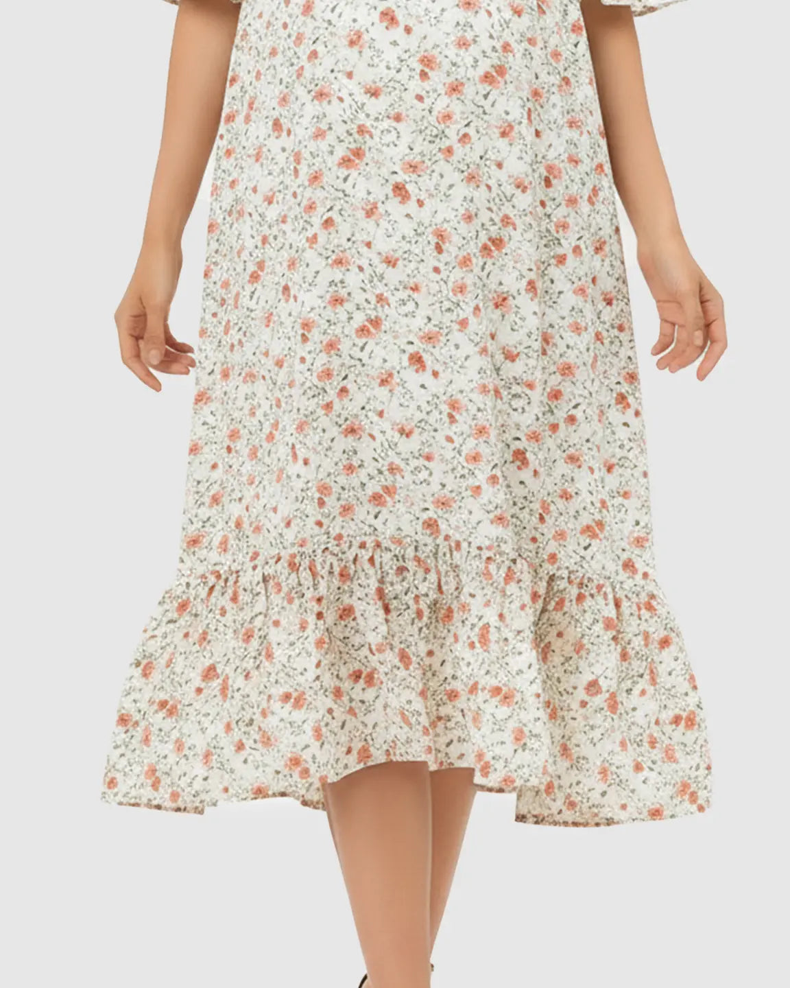 Off-Shoulder Boho Maternity Midi Dress