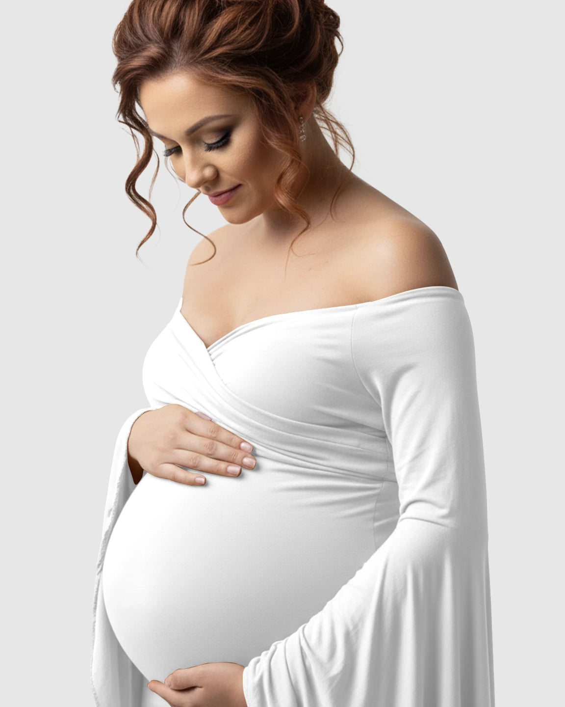 Flared Sleeve Fishtail Train Maternity Photoshoot Dress