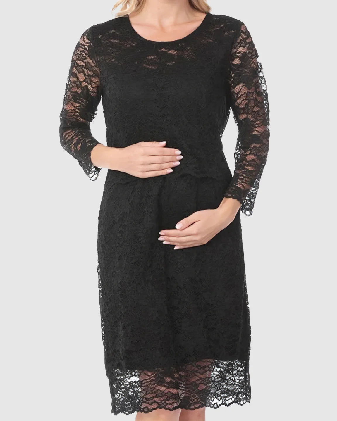 Mid-length Lace Sleeves Maternity & Nursing Dress