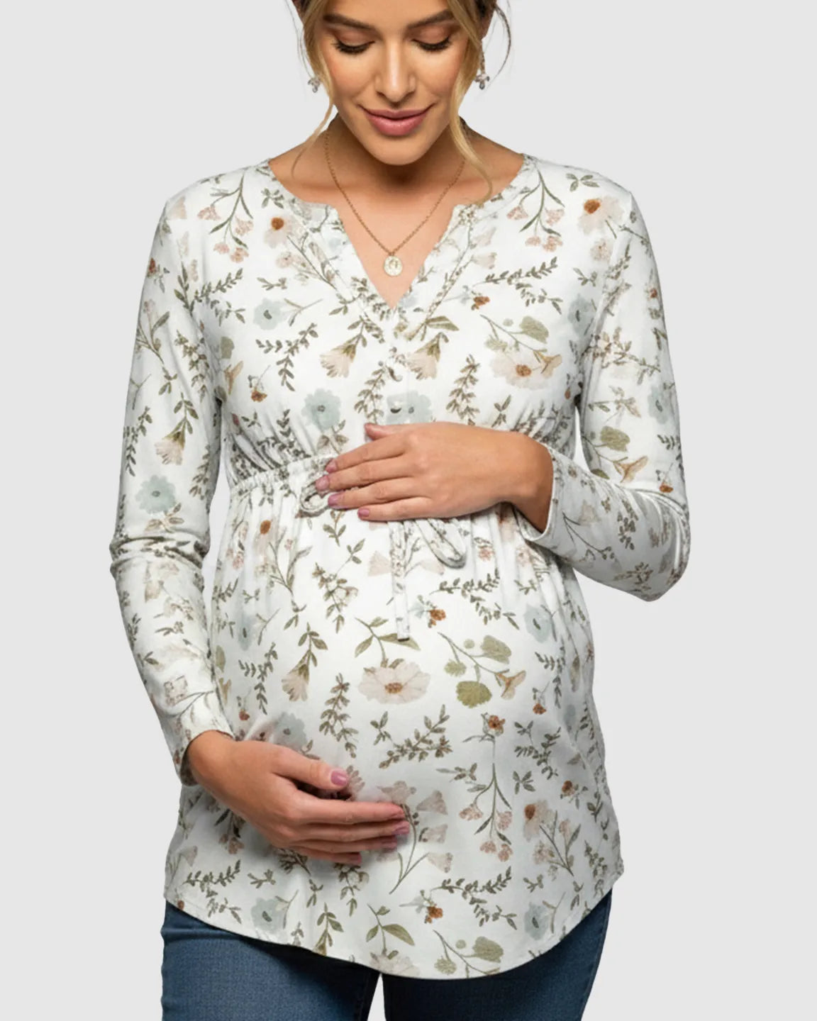 Floral V-Neck Long Sleeve Maternity Blouse