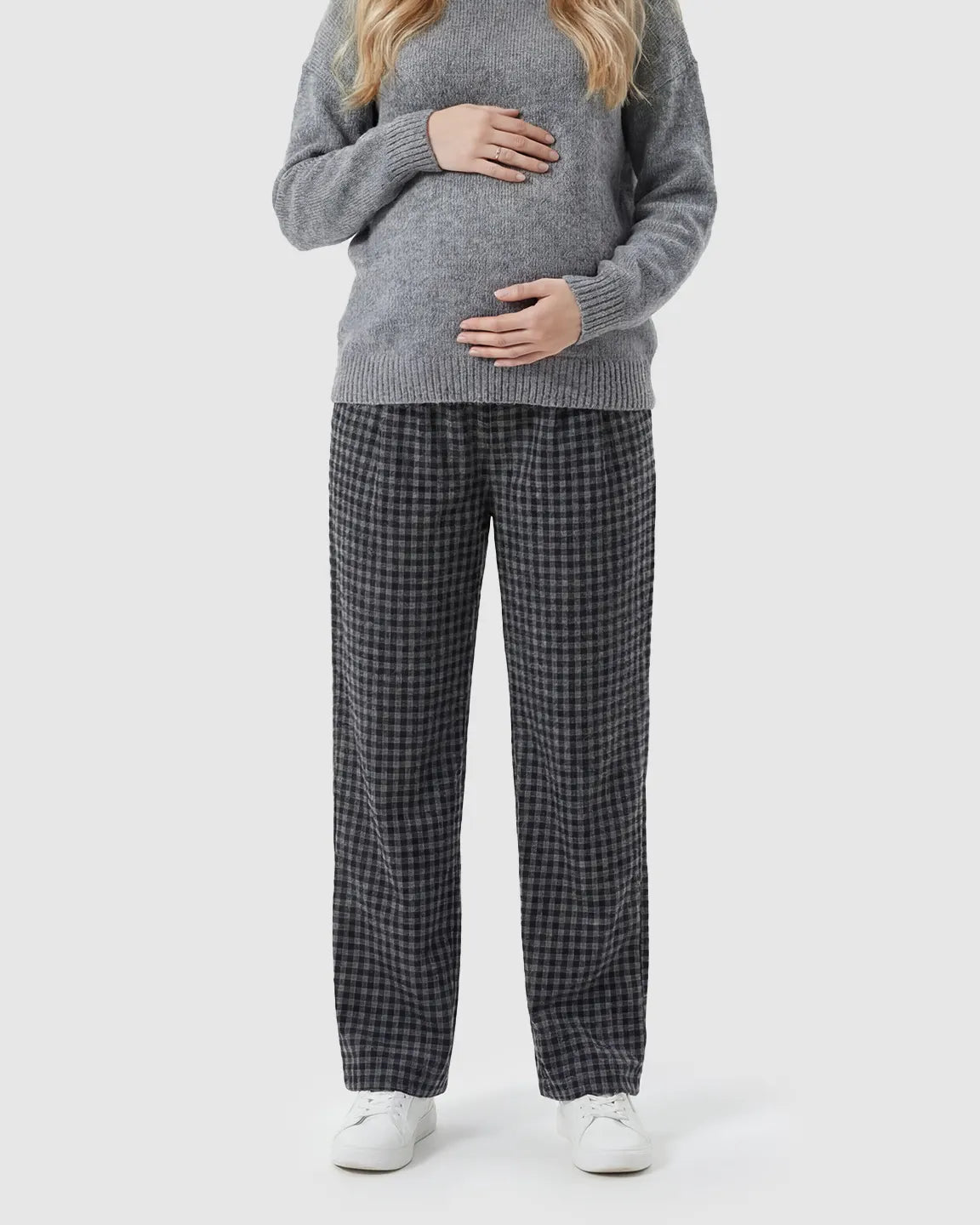 Adjustable Waistband Plaid Pattern Maternity Pants
