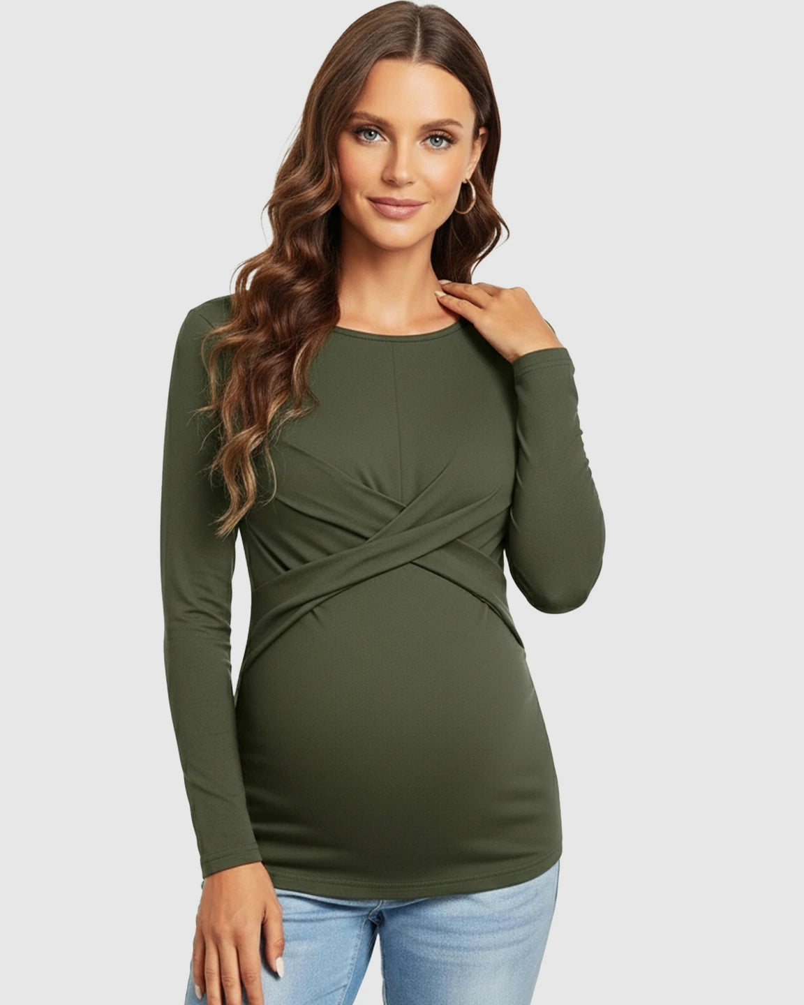 Cross-Pleat Fitted Long Sleeve Maternity Top