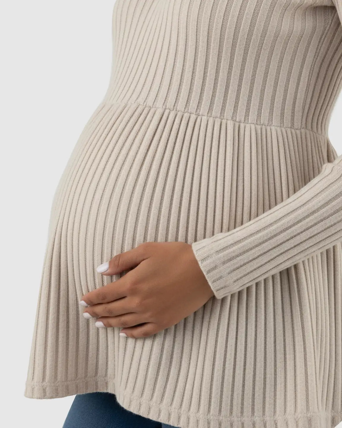 Ribbed Knit Ruffle Hem Maternity Top