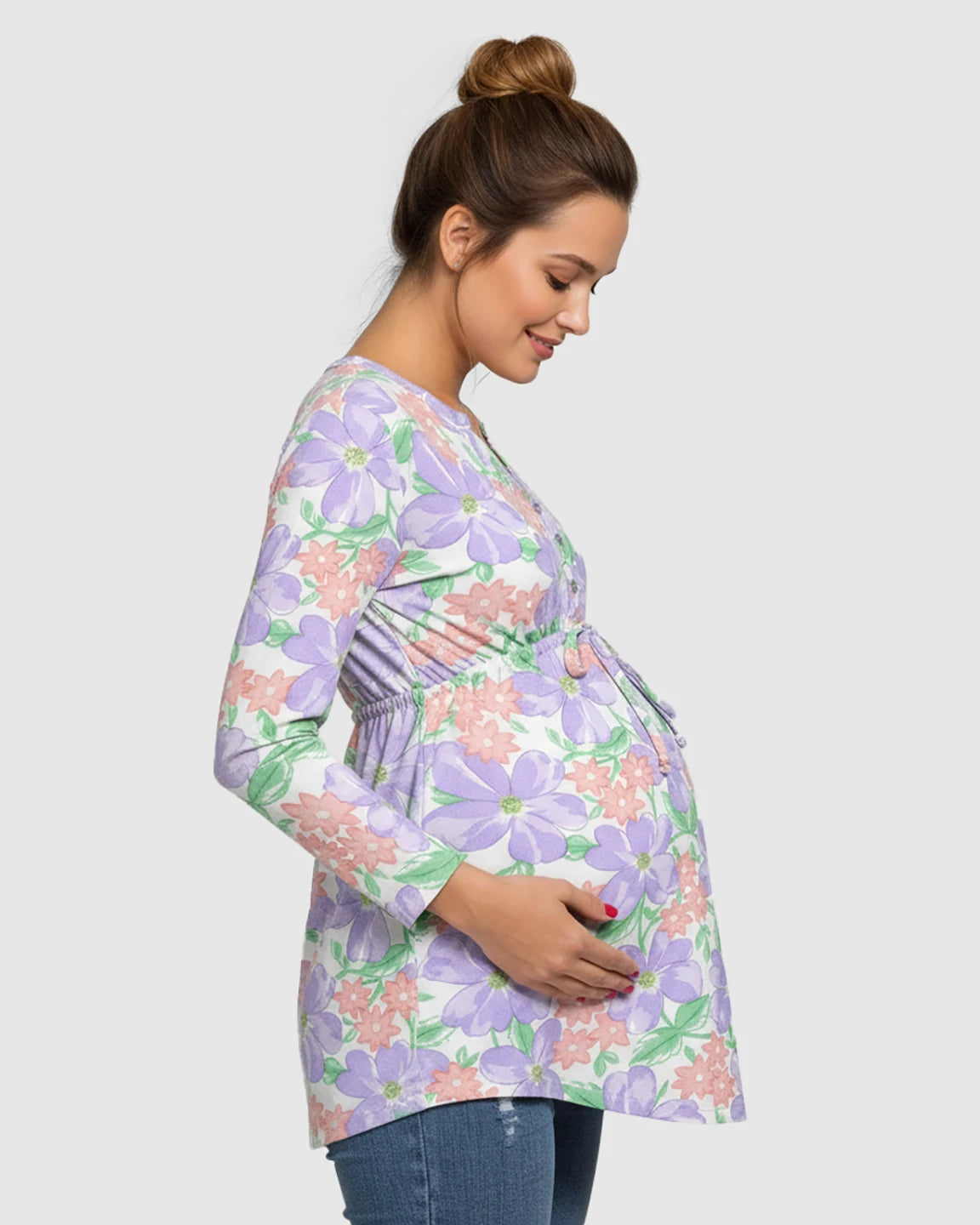 Bow Tie Detail Casual Floral Maternity Top