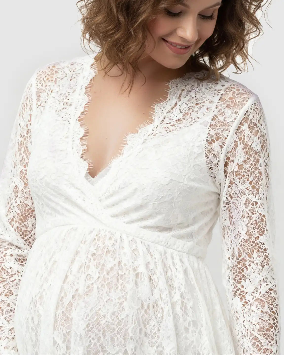 Sheer Floral Lace Empire Waist Maternity Maxi Dress