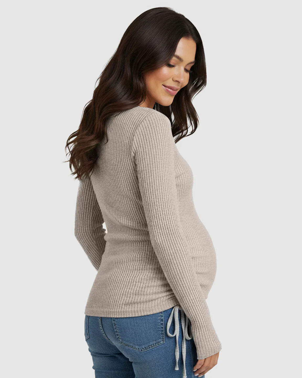 Adjustable Side Drawstrings Ribbed Maternity Top
