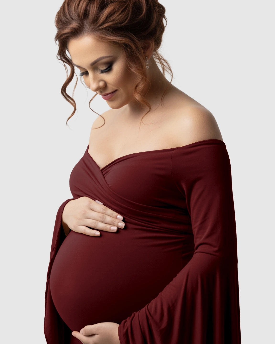 Flared Sleeve Fishtail Train Maternity Photoshoot Dress
