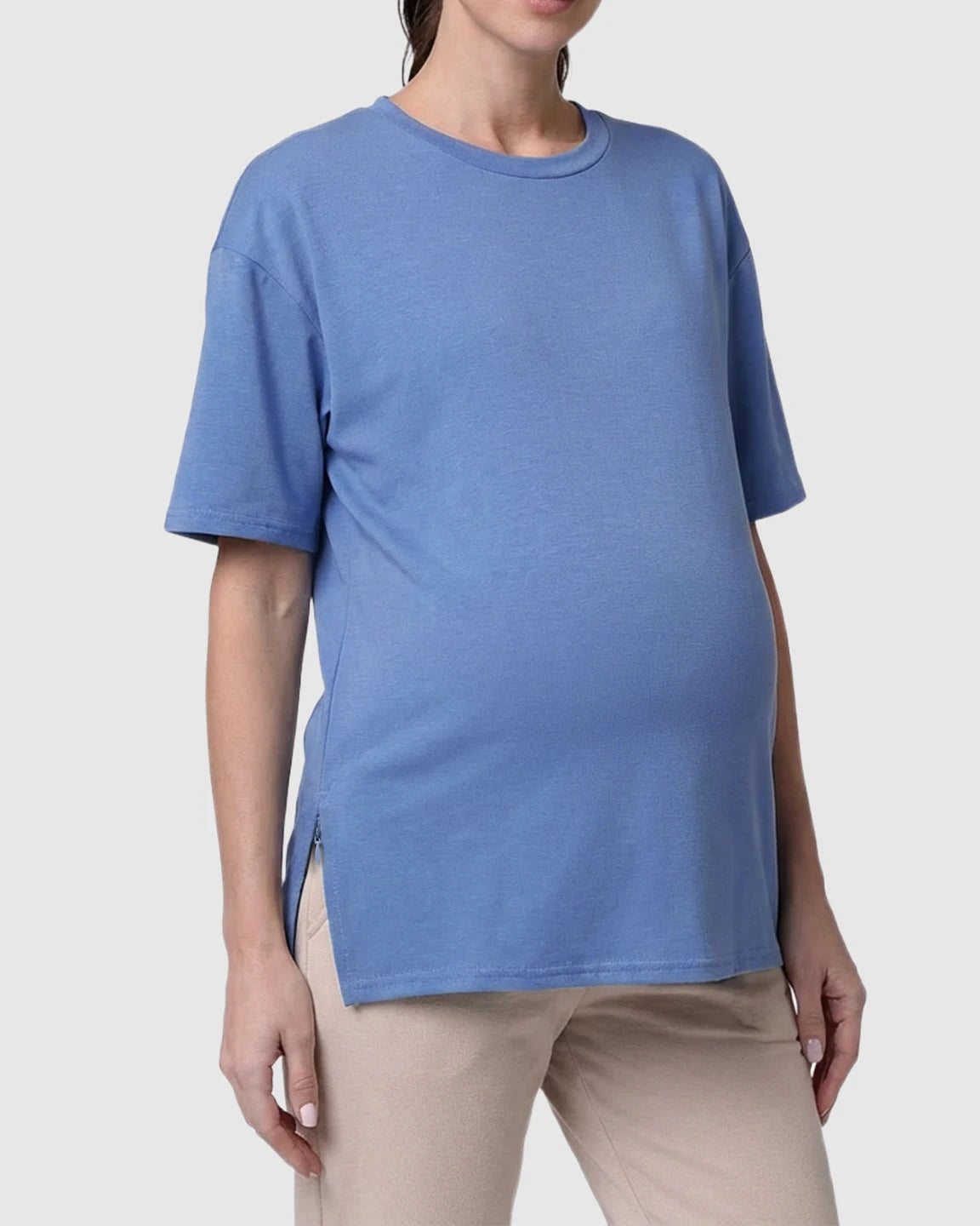 Zipper-Slits Casual Maternity Nursing T-Shirt