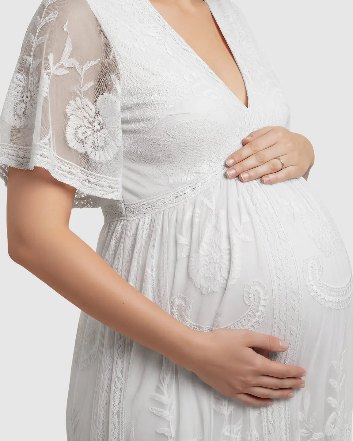 Lace Overlay Boho Maternity Maxi Dress