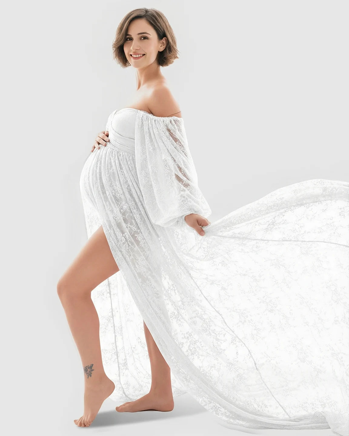 Sheer Lace Flowy Maternity Photoshoot Gown