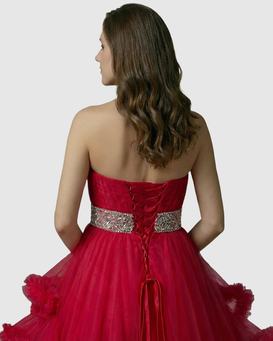 Strapless Bodice Multi-Layered Ruffled Skirt Maternity Photoshoot Dress