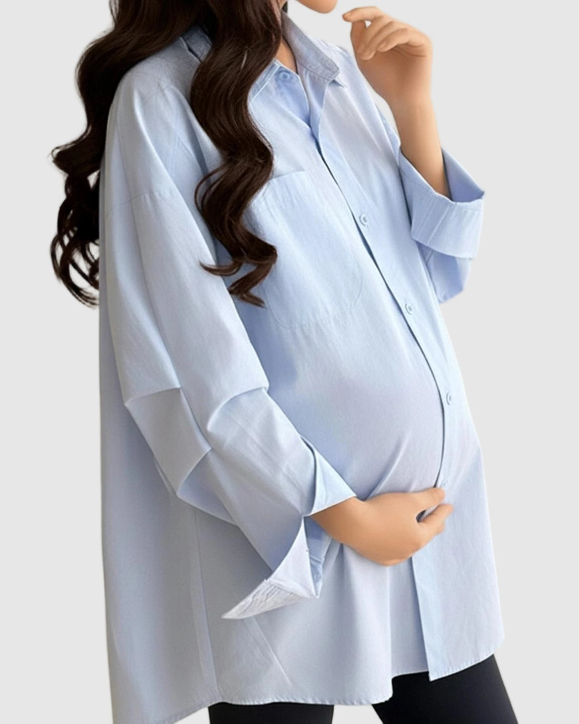 Cotton Lapel Long Sleeve Maternity Tunic