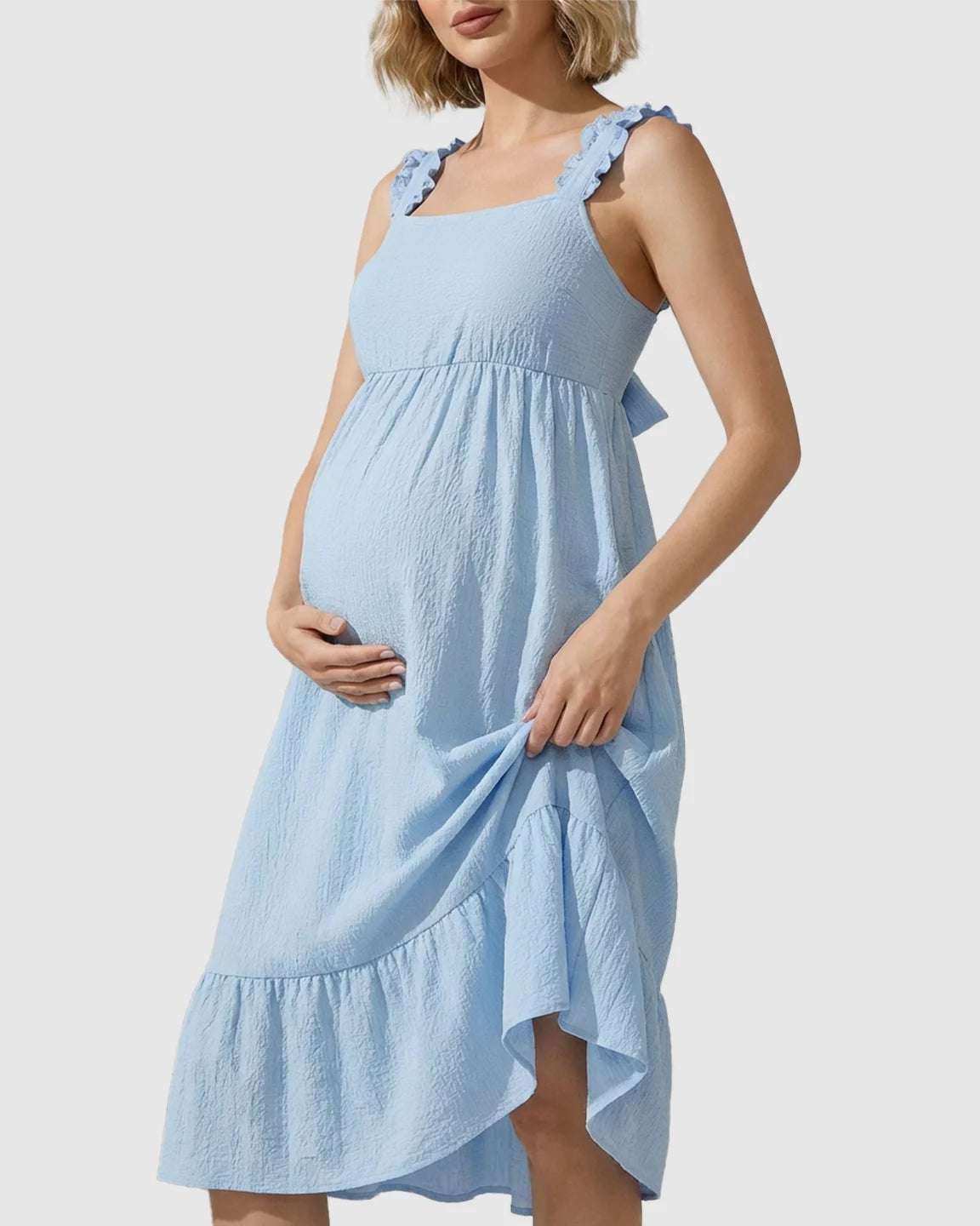Ruffled Strap Romantic Maternity Maxi Dress