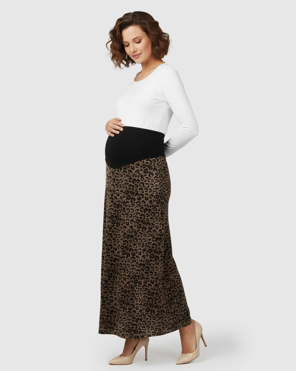 Trendy Leopard Print A Line Cut Maternity Maxi Skirt