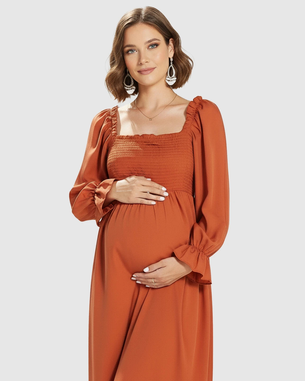 Bishop Sleeves Retro Elegant Maternity Maxi Dress