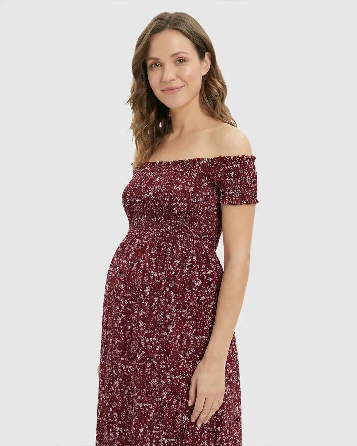 Floral Print Side Slit Maternity Maxi Dress