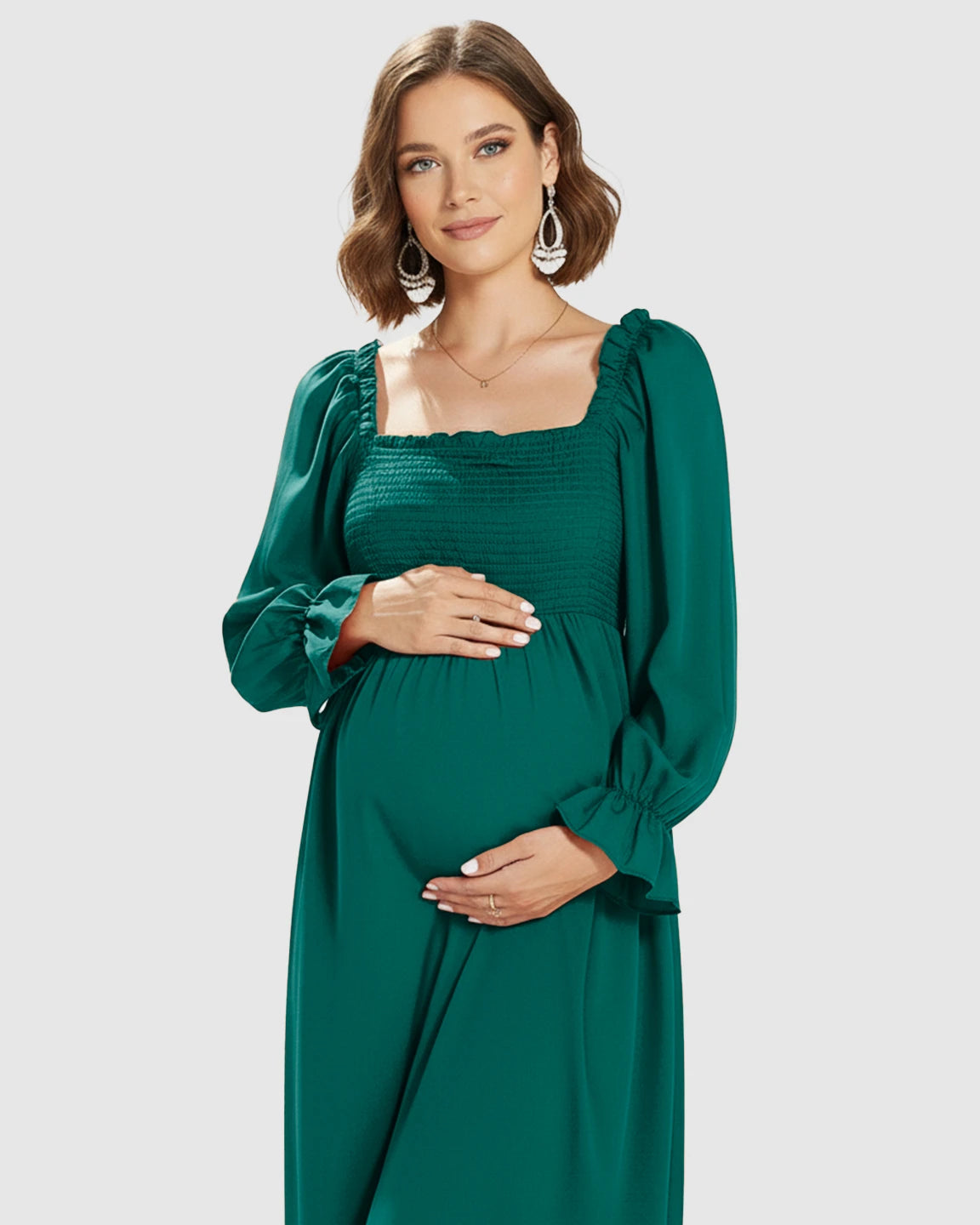 Bishop Sleeves Retro Elegant Maternity Maxi Dress