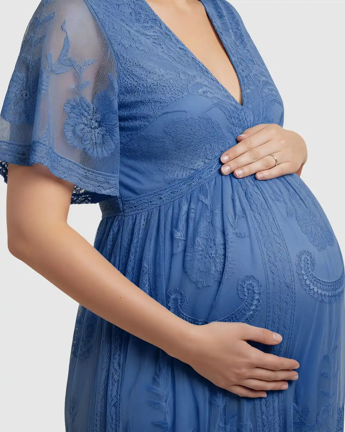 Lace Overlay Boho Maternity Maxi Dress