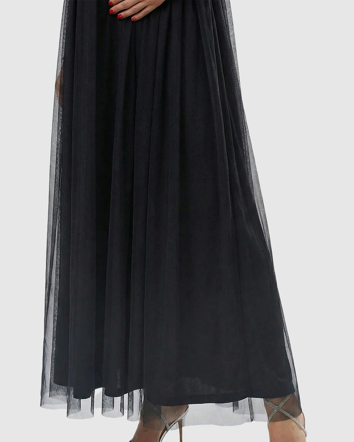 Sequin One-Shoulder Flowing Mesh Maternity Maxi Dress